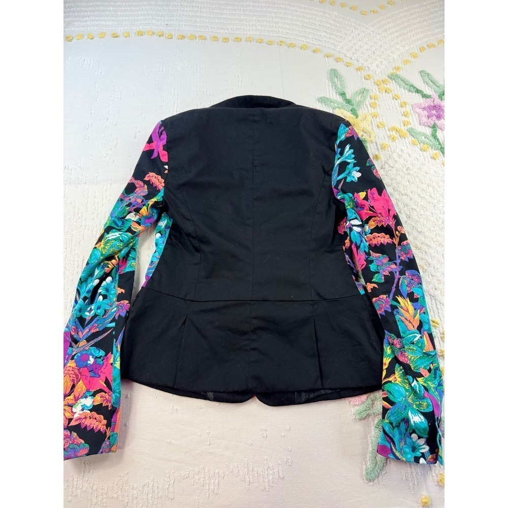Nicole Miller Colorful Floral Blazer XS Black Tropical Print Party Jacket - Picture 2 of 10